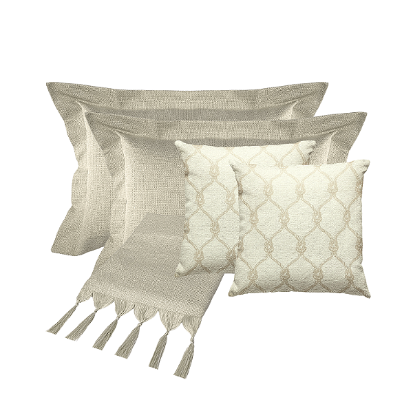 Jogo de Peseira Xale com Franja Luxuosa para Cama King com 2 Capas de Almofada e 2 Porta Travesseiros
