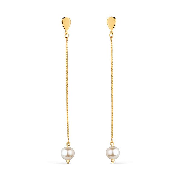 Brinco Dourado de Corrente com Pérola