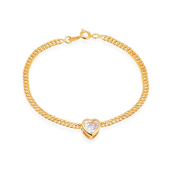 Pulseira Dourada com Pedra de Coração em Zircônia