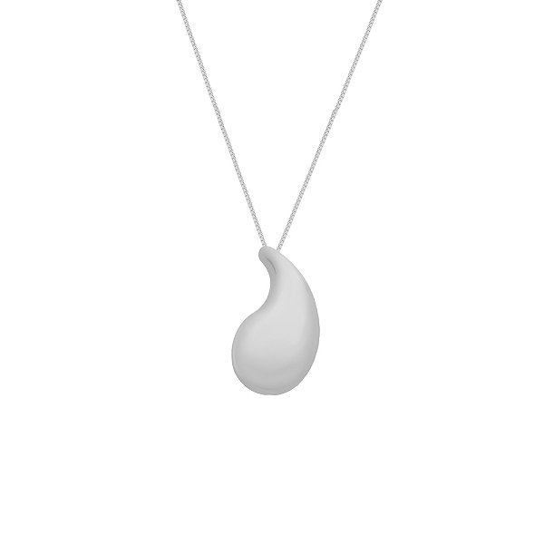 Colar Prateado de Gota Curvada