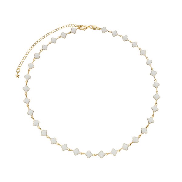 Colar Dourado com Trevos Brancos