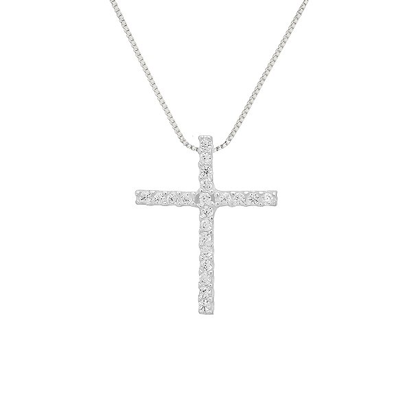 Colar de Cruz Cravejada de Zircônias em Prata 925