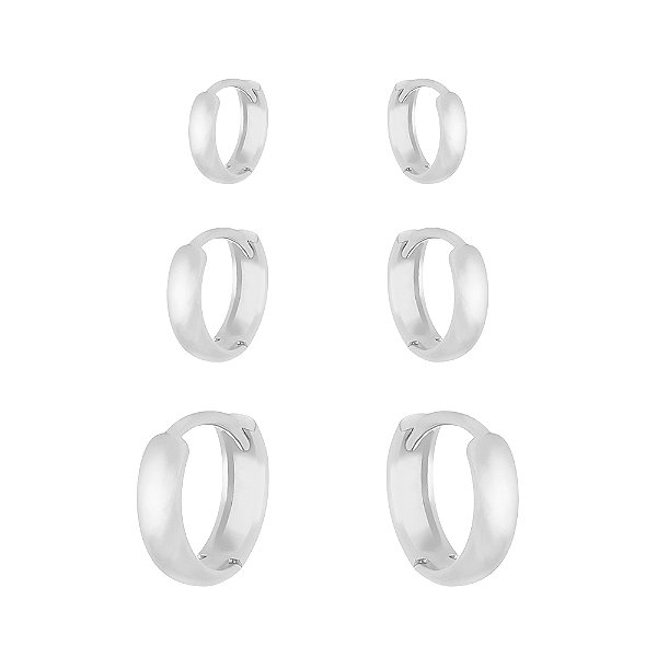 Trio de Argolas Lisas em Prata 925