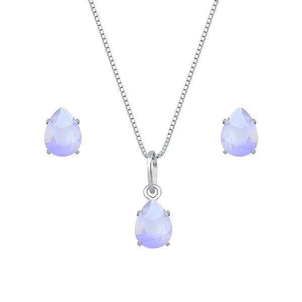 Conjunto de Gota Roxa em Zircônia Prata 925