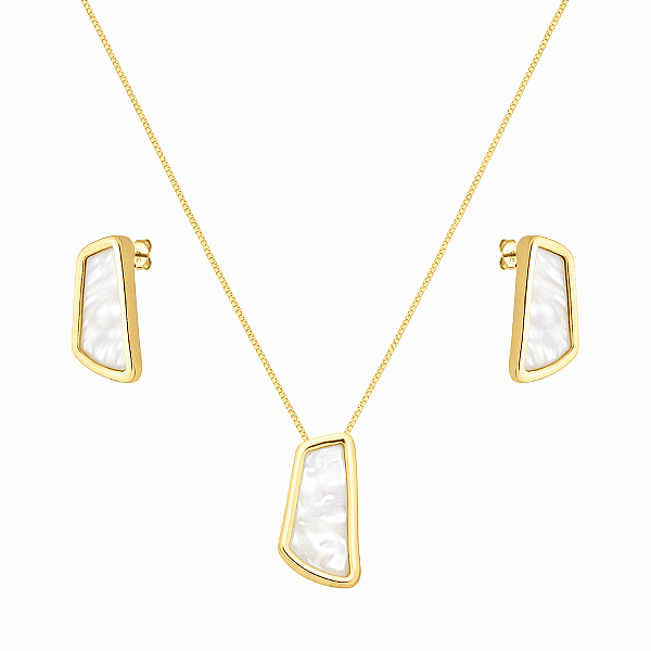 Conjunto Dourado Estilo Orgânico Madrepérola