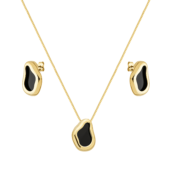 Conjunto Dourado Formato Orgânico Preto