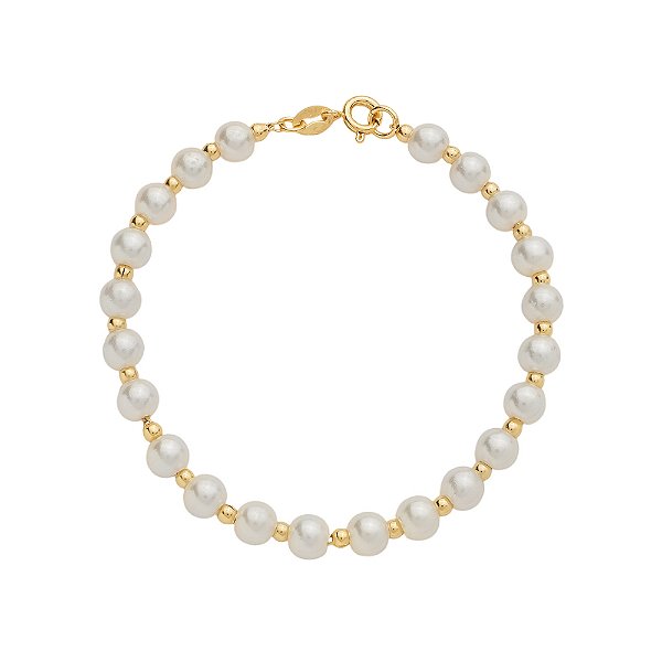 Pulseira Dourada de Pérolas e Bolinhas
