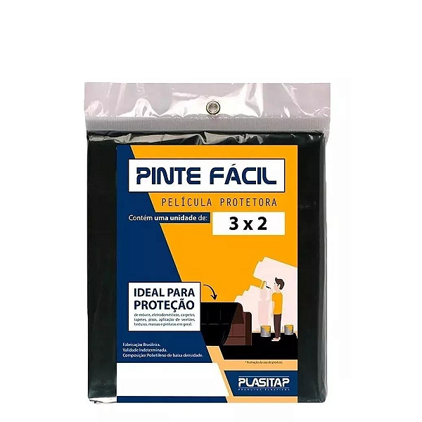 Pinte Fácil Preto 3x2m Película Protetora Plasitap