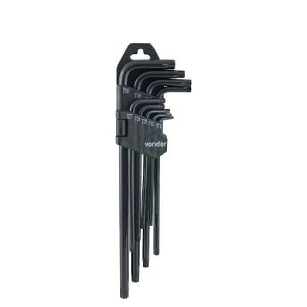 Chave Hexalobular 9 Peças T10-T50 Longa Vonder