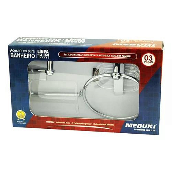 Kit Acessórios 3 Peças Slim Cromado Mebuki