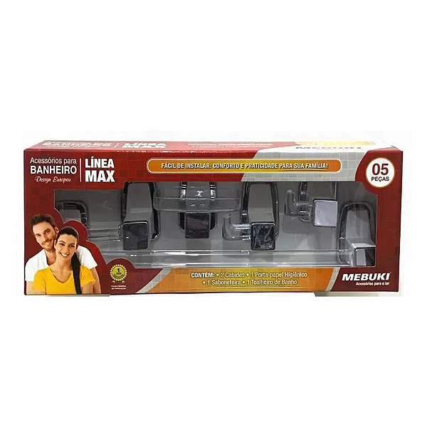 Kit Acessórios 5 Peças Max Branco/Cromado Mebuki