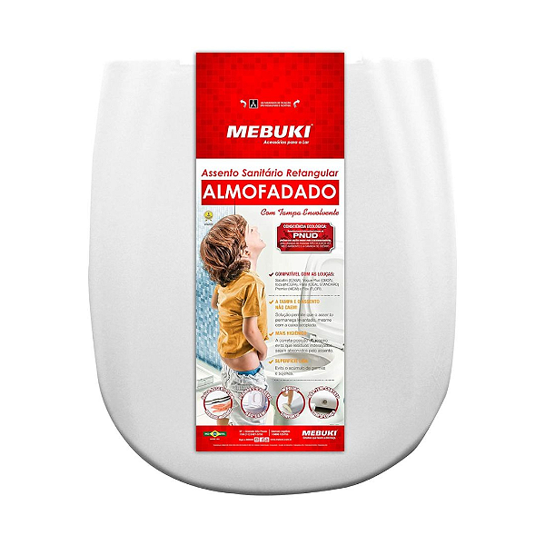 Assento Sanitário Retangular Almofadado Branco Mebuki
