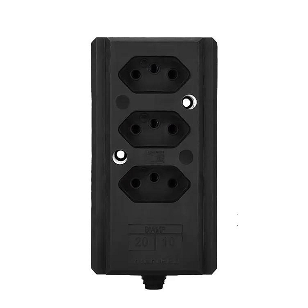 Tomada Barra Tripla 2P+T 20A Preto Interneed