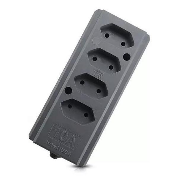 Tomada Barra Quadrupla 2P+T 10A Cinza Interneed