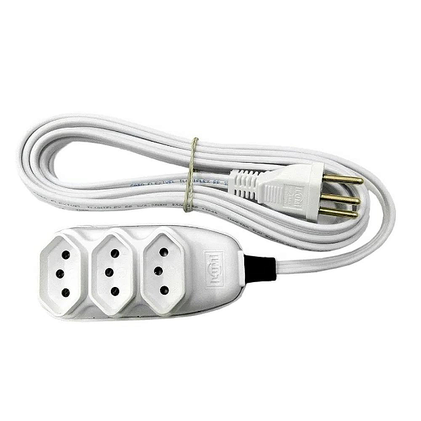Extensão Com Cabo PP Chato 3 vias 1,5M 10A 250V-BR17981 Ilumi