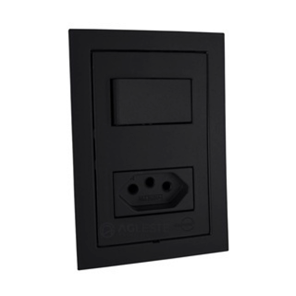 Conj. 4x2 1 Interruptor Simples + 1 Tomada 2P+T 10A Preto Fosco Ekron