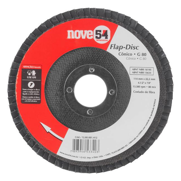 Flap Disco cônico 4.1/2g 80 (C.Fibra) Nove54