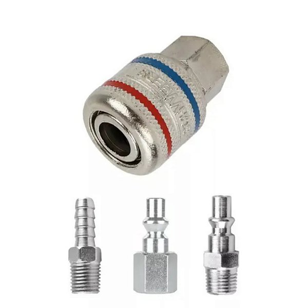 Kit Engate Rápido Ar Cromado 1/4 Fêmea + 3 Zamac Garden