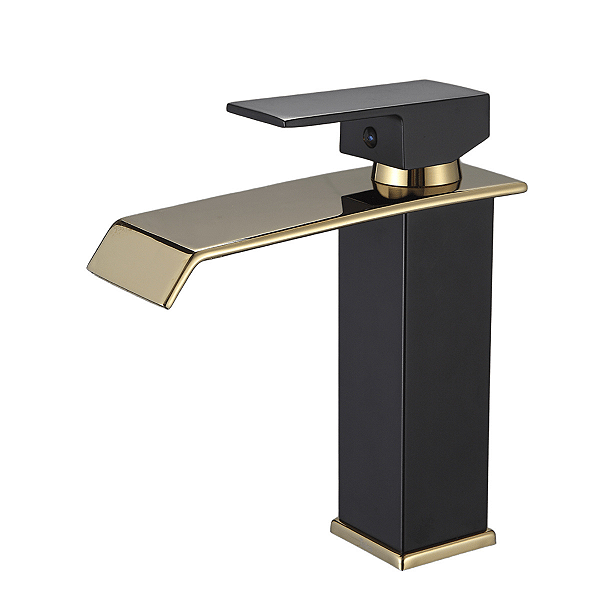 Torneira Misturador Lavatório Monocomando Preto Com Dourado QSM-R4011 Telca