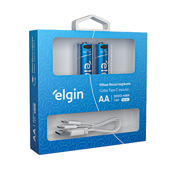 Pilhas Recarregáveis AA Tipo C 2 Peças Elgin
