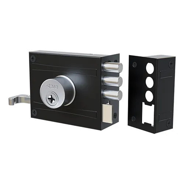 Fechadura - 1701/100 Preto 3 Pinos Fosco - Espelho Inox Portão Stam