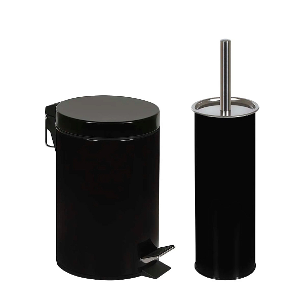 Conjunto Agata Lixeira 3L e Escova Higiênica Preto Mor