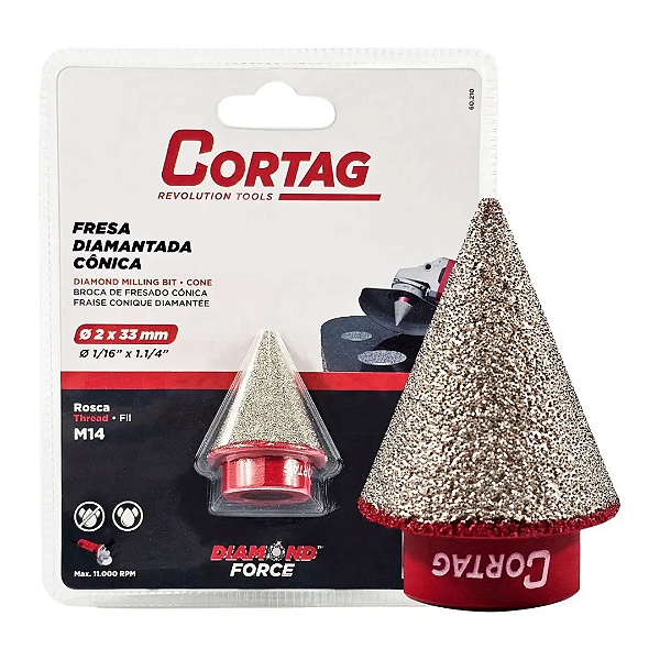 Fresa Diamantada Cônica 2x33mm Rosca