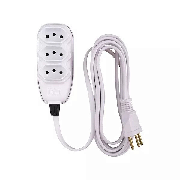 Extensão Compacta Com cordão Paralelo 3,00m 10A Branco 17911 ilumi