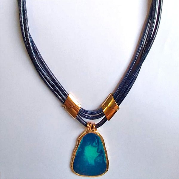 Colar, Feminino, Feito à Mão, Pingente, Pedra Azul, 4904