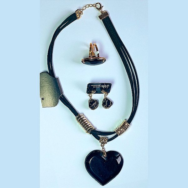 Conjunto feminino, HM Bijuterias, Colar,  Brincos e Anel, HM101