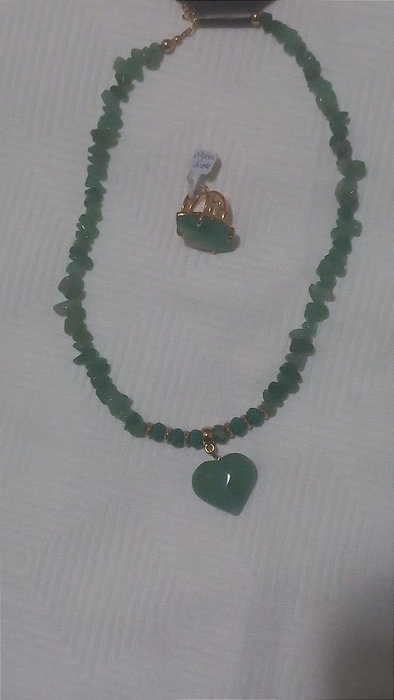 Conjunto Feminino, HM Bijuterias, Pedra Verde, HM104
