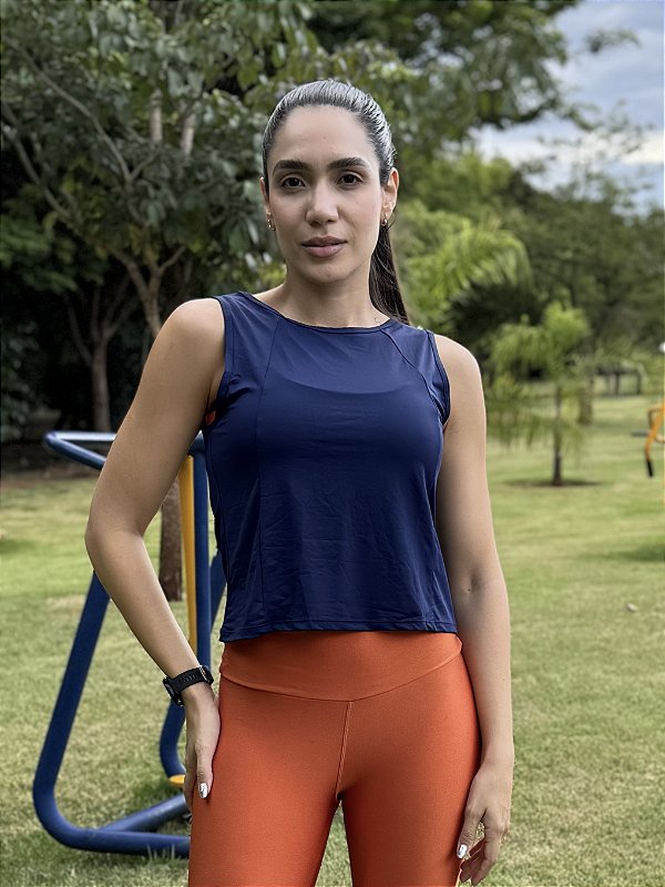 Cropped corte reto azul marinho