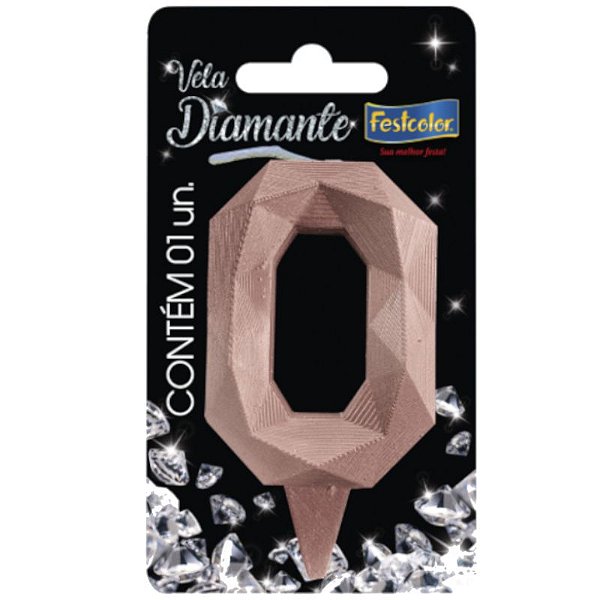 VELA DE ANIVERSÁRIO DIAMANTE ROSE GOLD N°0 - 01 UNIDADE - FESTCOLOR