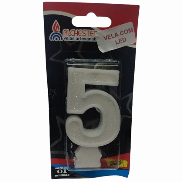 VELA DE ANIVERSÁRIO COM LED N°5 - TAM P -  01 UNIDADE - ALCHESTER