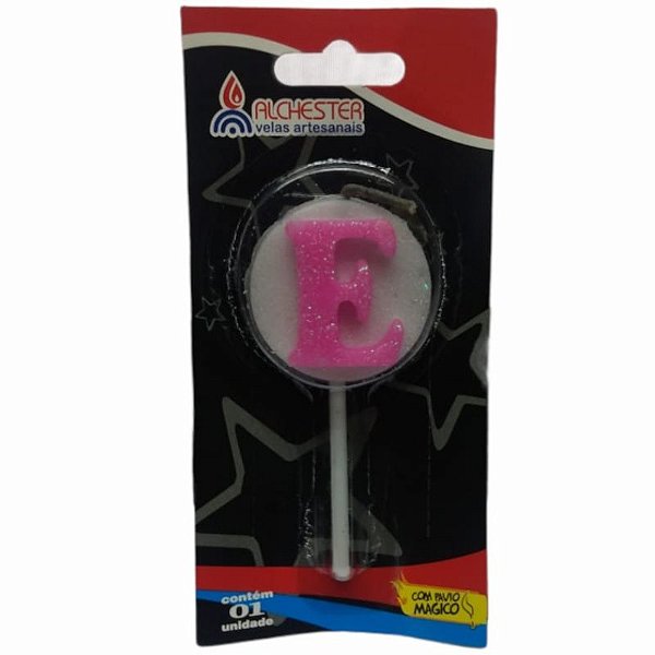 VELA DE ANIVERSÁRIO LETRA E - ROSA - 01 UNIDADE - ALCHESTER