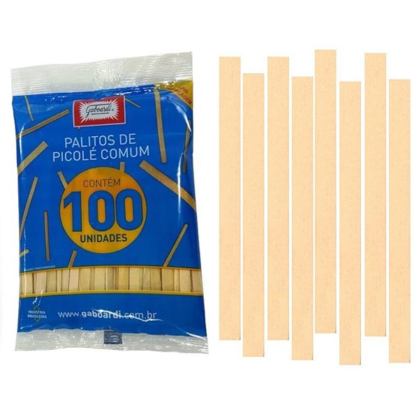 PALITO DE PICOLÉ PONTA QUADRADA - COM 100 UNIDADES - GABOARDI