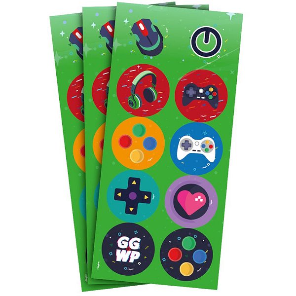 ADESIVO REDONDO FESTA GAMES - 30 UNIDADES - REGINA FESTAS