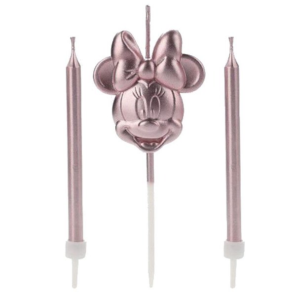 VELA DE ANIVERSÁRIO  MINNIE ROSTO ROSE GOLD DISNEY - SILVER FESTAS