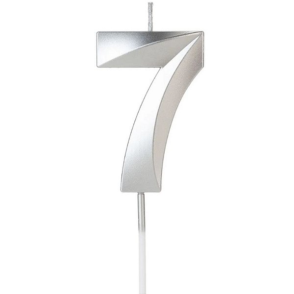 VELA DE ANIVERSÁRIO PRATA DESIGN NÚMERO 7 - 01 UNIDADE - SILVER FESTAS