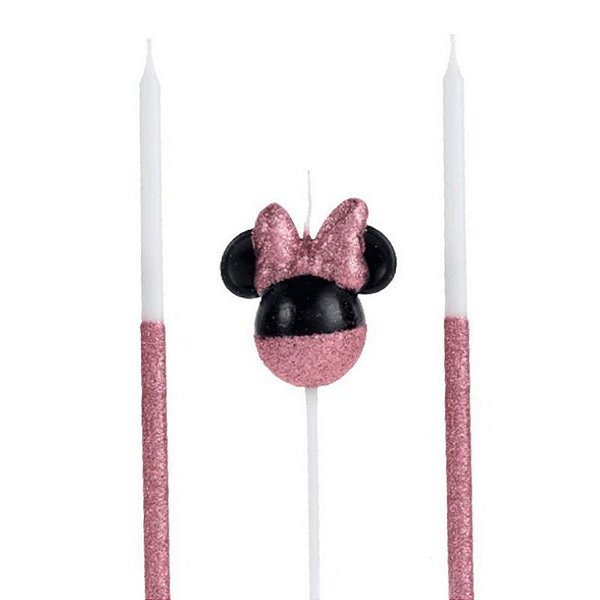 VELA  DE ANIVERSÁRIO MINNIE GLITTER ROSE GOLD DISNEY -  SILVER FESTAS