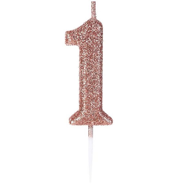 VELA DE ANIVERSÁRIO ROSE GOLD GLITTER PEQUENA - NÚMERO 1 - 01 UNIDADE - SILVER FESTAS