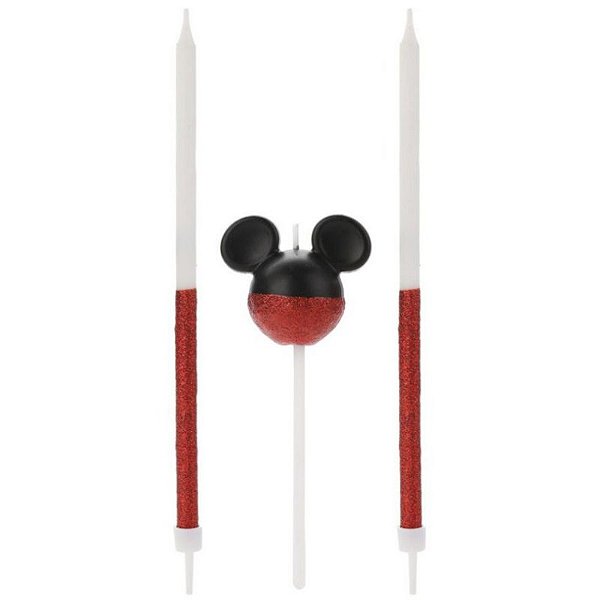 VELA DE ANIVERSÁRIO  MICKEY GLITTER VERMELHO DISNEY -  SILVER FESTAS