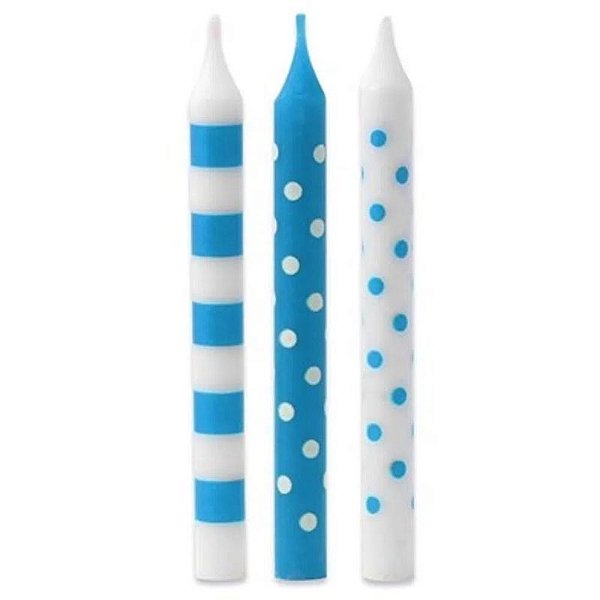 VELA DE ANIVERSÁRIO PALITO - AZUL SORTIDAS - COM 12 UNIDADES - SILVER FESTAS