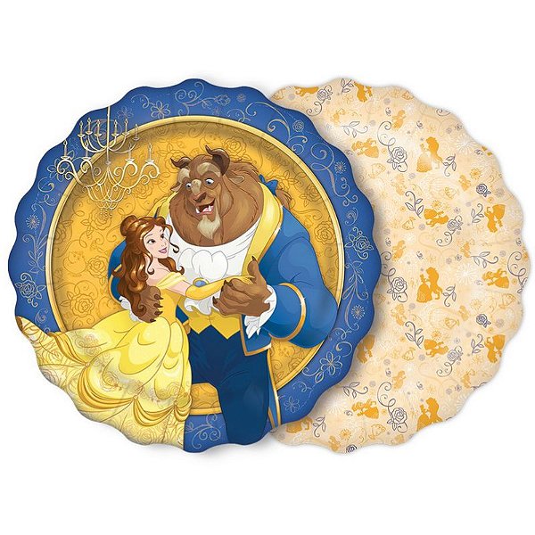 PRATO DE FESTA A BELA E A FERA 18CM - COM 12 UNIDADES - REGINA FESTAS