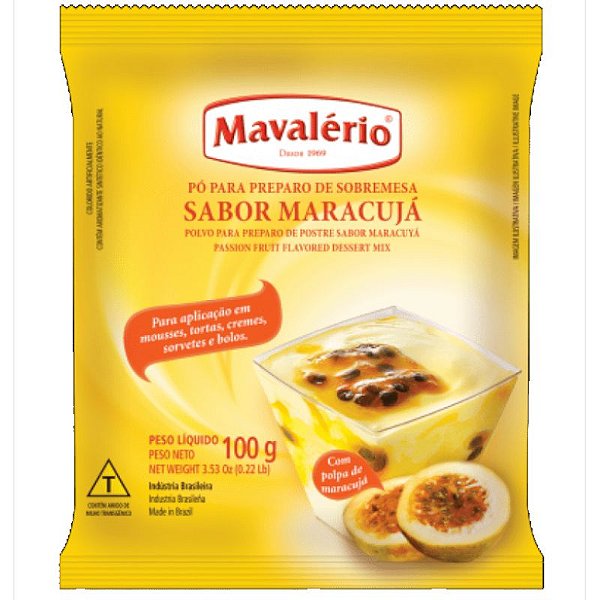 PÓ PARA PREPARO DE SOBREMESAS - SABOR MARÁCUJA - 100G - 01 UNIDADE - MAVALÉRIO