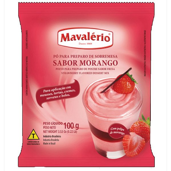 PÓ PARA PREPARO DE SOBREMESAS - SABOR MORANGO - 100G - 01 UNIDADE - MAVALÉRIO