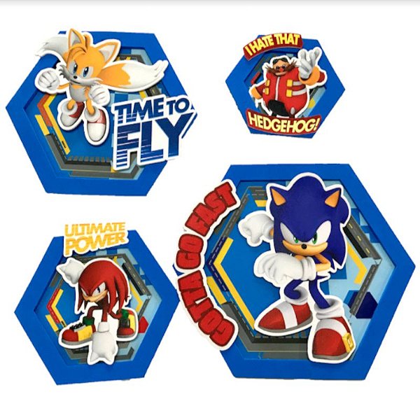 QUADRINHOS DECORATIVOS FESTA SONIC - 04 UNIDADES - PIFFER
