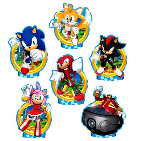 KIT DE ENFEITE IMPRESSO FESTA SONIC - 06 UNIDADES - PIFFER