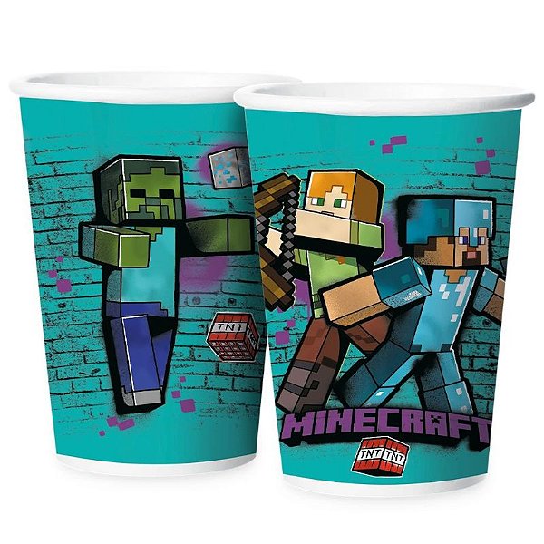 COPO DE PAPEL  FESTA MINECRAFT GRAFITE 180ML  - COM 12 UNIDADES - REGINA FESTAS