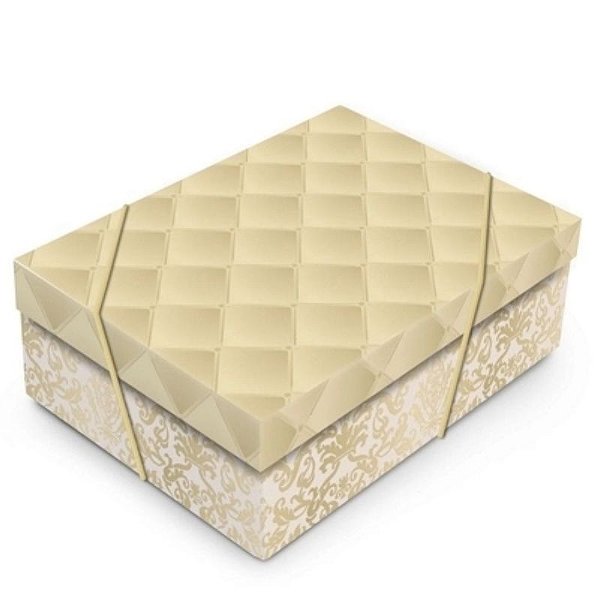 CAIXA DE PRESENTE RETANGULAR COM TAMPA 24CM X 8CM X 18CM - P - LUXURIA OURO - CROMUS